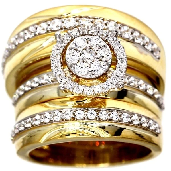 affordable diamond rings for women -moissanite engagement rings for women -engagement ring sets for couples -Pompeii3 10k Yellow Gold 1.16Ct TDW IGI Certified Diamond Engagement Wedding Trio Ring Set