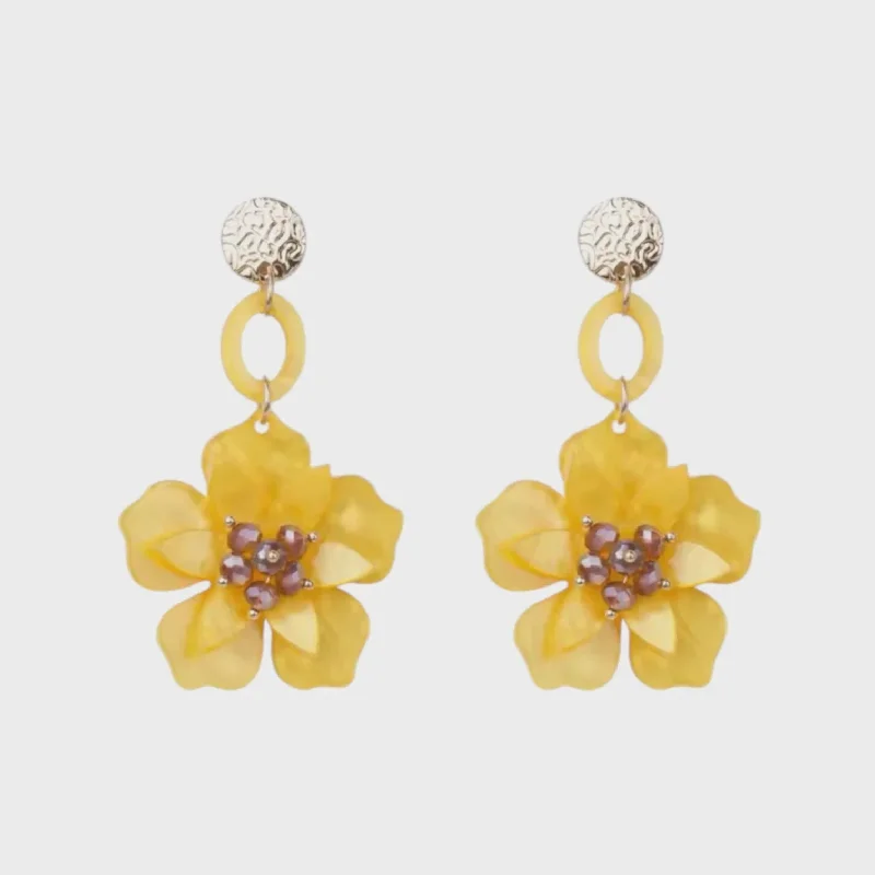 colorful earrings for women -sterling silver earrings for women -Keeley Yellow Floral Statement Earrings