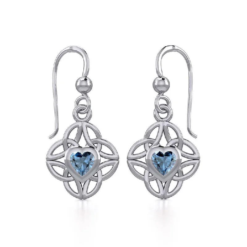 cute earrings for women -pearl earrings for women -Celtic Knotwork Silver Earrings with Heart Gemstone TER1845