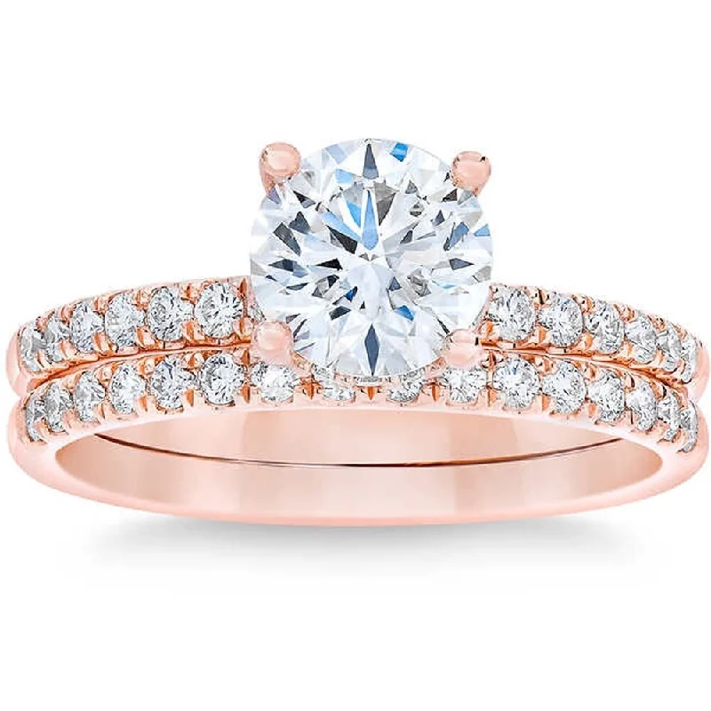 gemstone engagement rings for women -luxury halo engagement rings -square engagement rings for women -Pompeii3 1 3/4 Ct Diamond Engagement Wedding Ring Set 14k Rose Gold (H/I,SI2/I1)