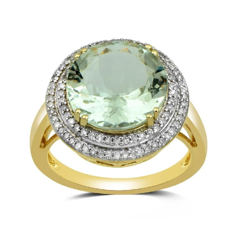 vintage necklaces for women -rose gold necklaces for women -9ct Yellow Gold Green Amethyst Ring with 0.33ct of Diamonds