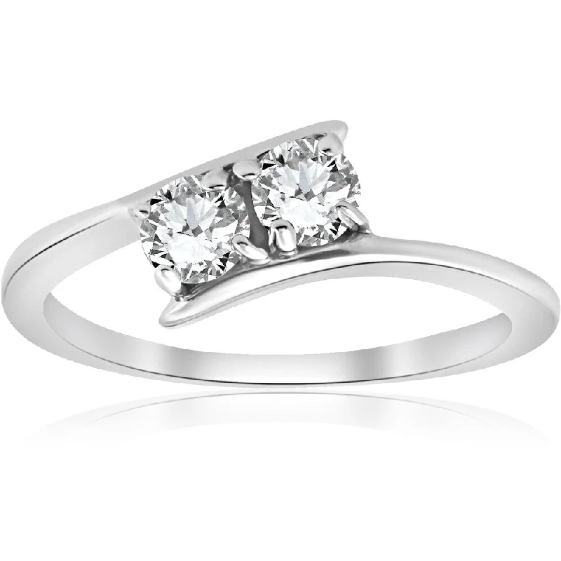 custom rings for brides -statement engagement rings for women -cushion-cut engagement rings for brides -Pompeii3 10k White Gold 1/2 ct Two Stone Solitaire Diamond Engagement Round Cut Ring