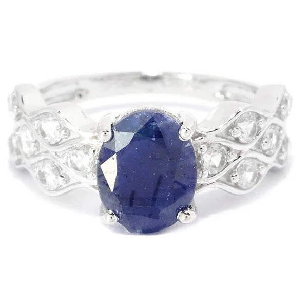 14K White Gold 3.02ctw Sapphire and Cubic Zirconia Wave Band Ring