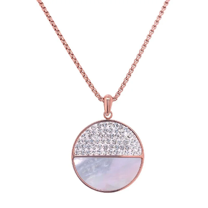 long chain necklaces for women -classic chain necklaces for women -Rose Stainless Steel Crystal Pave & Shell Necklace