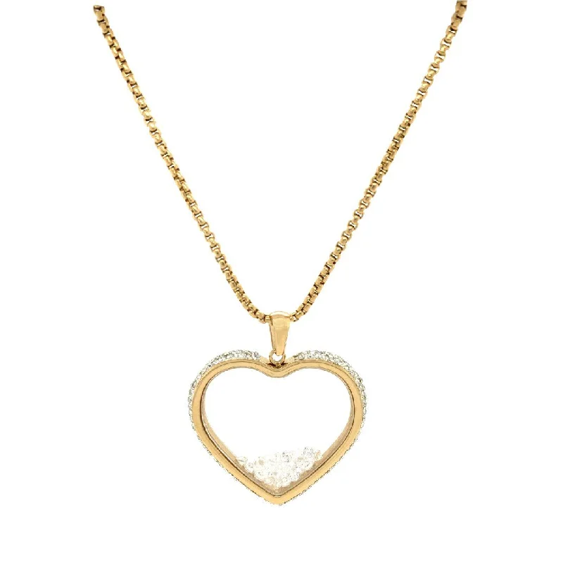 wedding necklaces for women -infinity necklaces for women -Crystal Heart Locket Necklace in Gold Stainless Steel