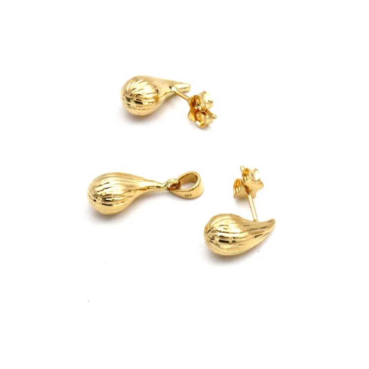 bridal earrings for women -gold stud earrings for women -Real Gold Lined Teardrop Earring Set With Pendant 5084/5 SET1082