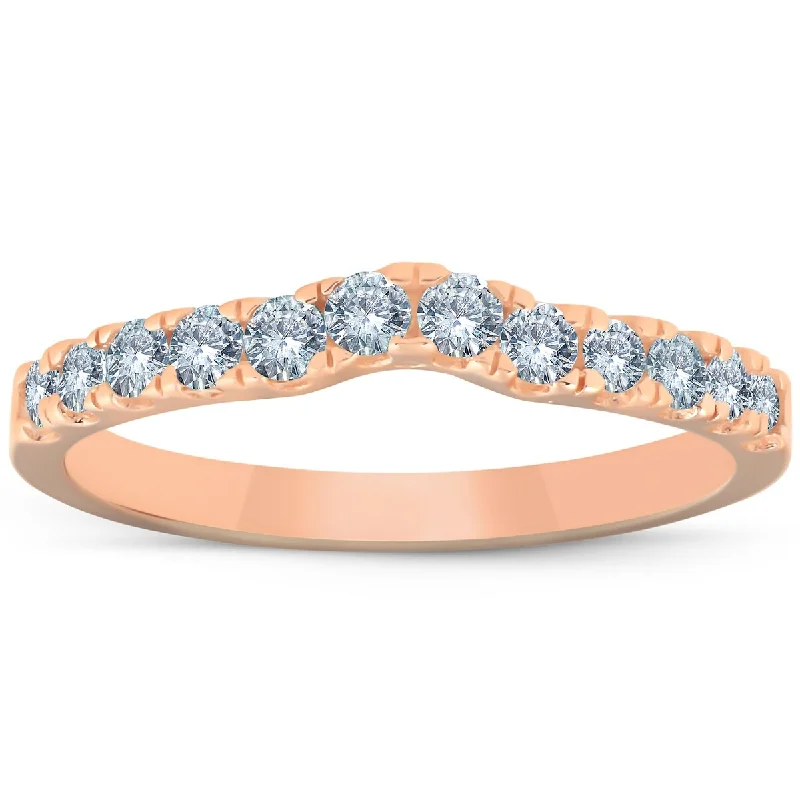 elegant diamond rings for women -pink diamond engagement rings -elegant engagement rings for women -1/3Ct Diamond Curved Notched Guard Wedding Engagement Enhancer Ring 14k Rose Gold