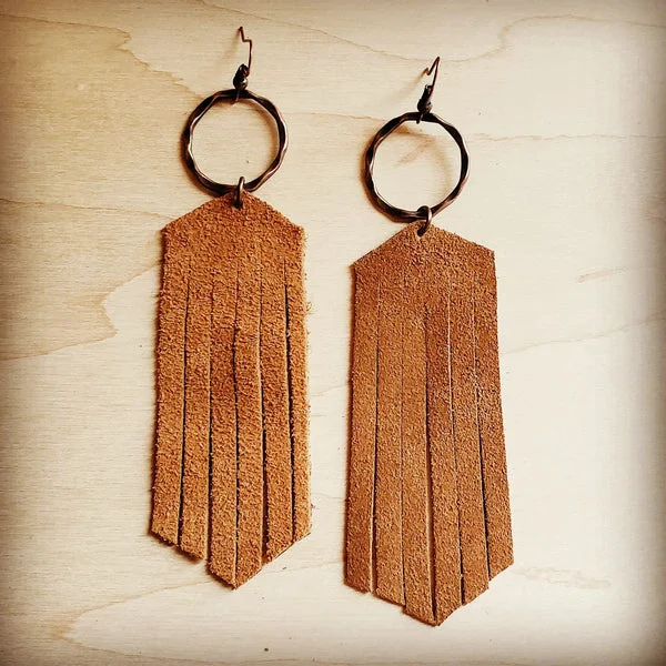 cute stud earrings for women -sterling silver earrings for women -Suede Leather Fringe Earrings Tan