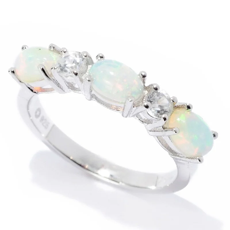 Sterling Silver Ethiopian Opal & White Zircon 5-Stone Band Ring