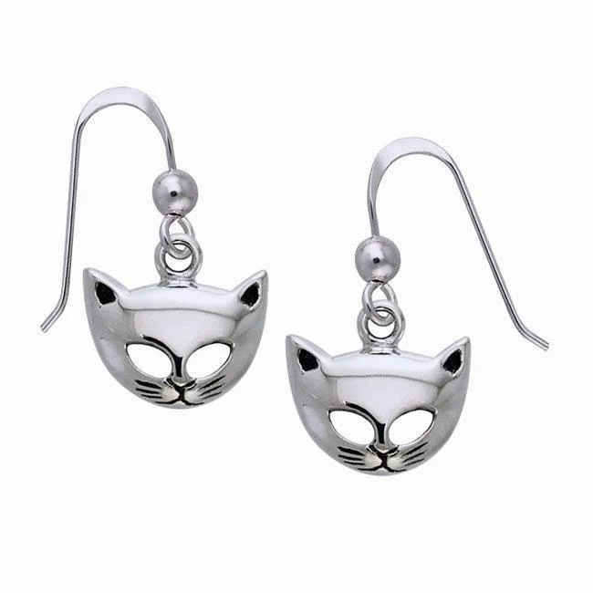 colorful stud earrings for women -stud earrings for women -Eternal companion ~ Cat Mask Sterling Silver Hook Earrings TER363