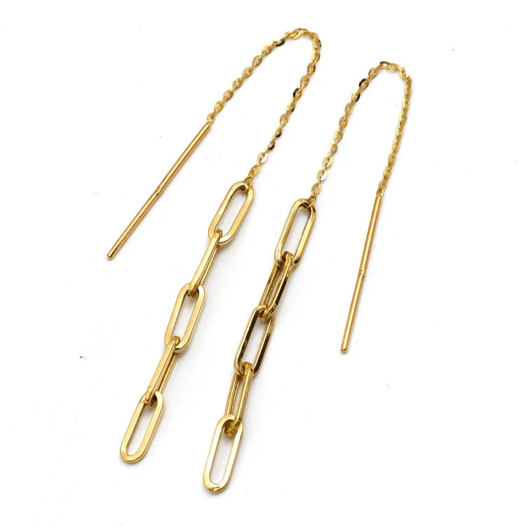 statement drop earrings for women -luxury earrings for women -Real Gold Paper Clip Hanging Earring Link Thickness 3 MM 2695 E1827