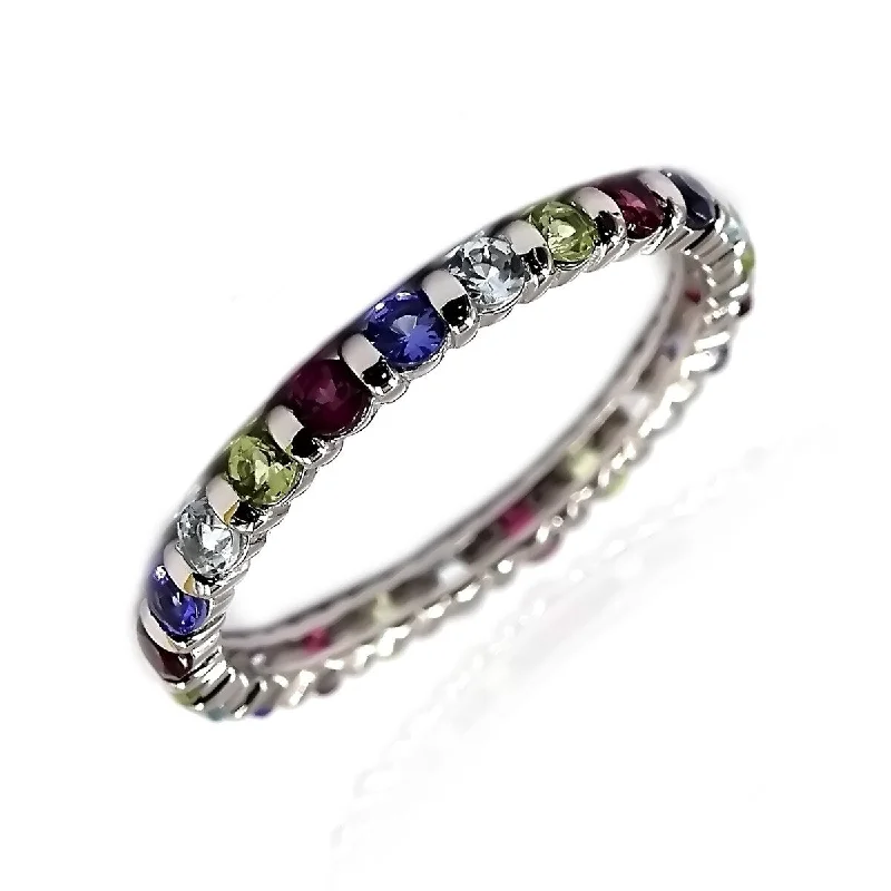 925 Sterling Silver Multi Gemstone Eternity Band Ring