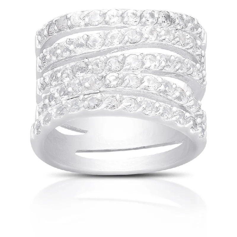 Dolce Giavonna Sterling Silver Cubic Zirconia Multi Band Ring