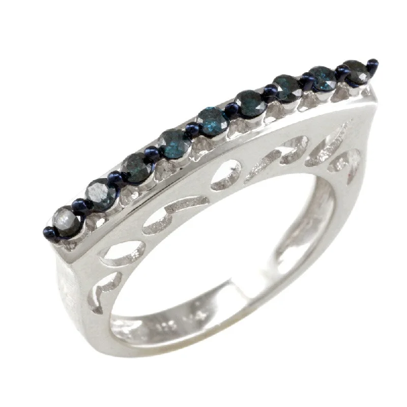 Sterling Silver 0.25ct TDW Blue Diamond Curve Top Band Ring