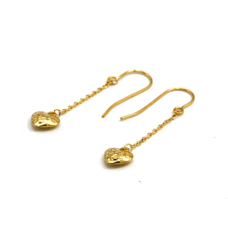 lightweight earrings for women -gold hoop earrings for women -Real Gold 3D Heart Hanging Earring Set 3607 E1808