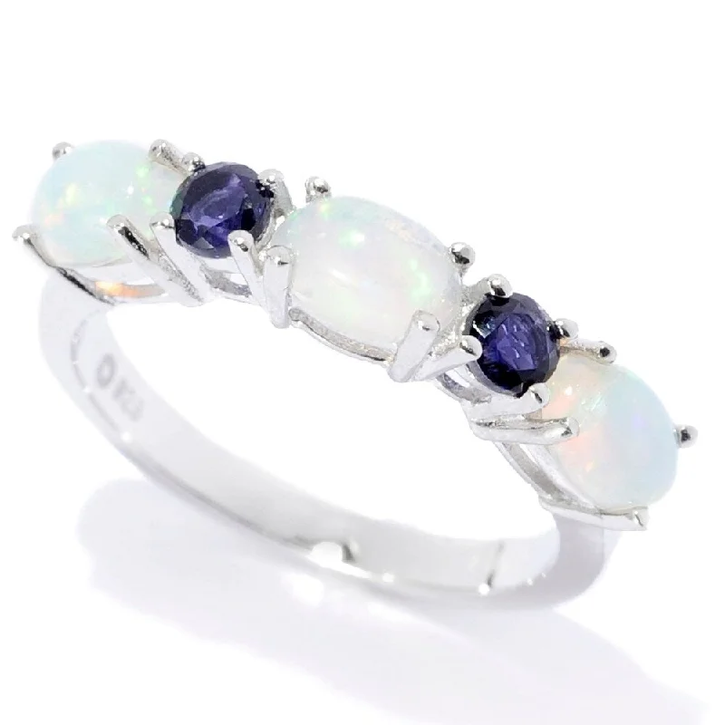 Sterling Silver Ethiopian Opal & Iolite 5-Stone Band Ring