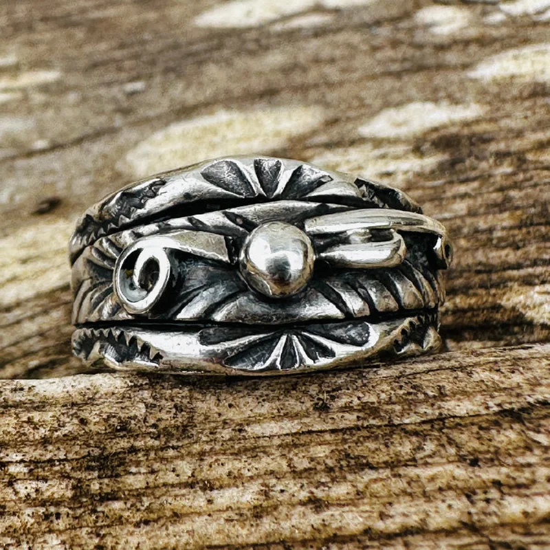 Navajo Sterling Silver Appliqué Adjustable Band Ring Herbert Tsosie