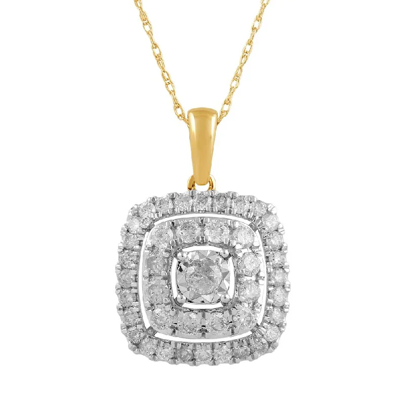 custom gemstone necklaces for women -multi-strand necklaces for women -Brilliant Solitaire Halo Square Necklace with 1.00ct of Diamonds in 9ct Yellow Gold