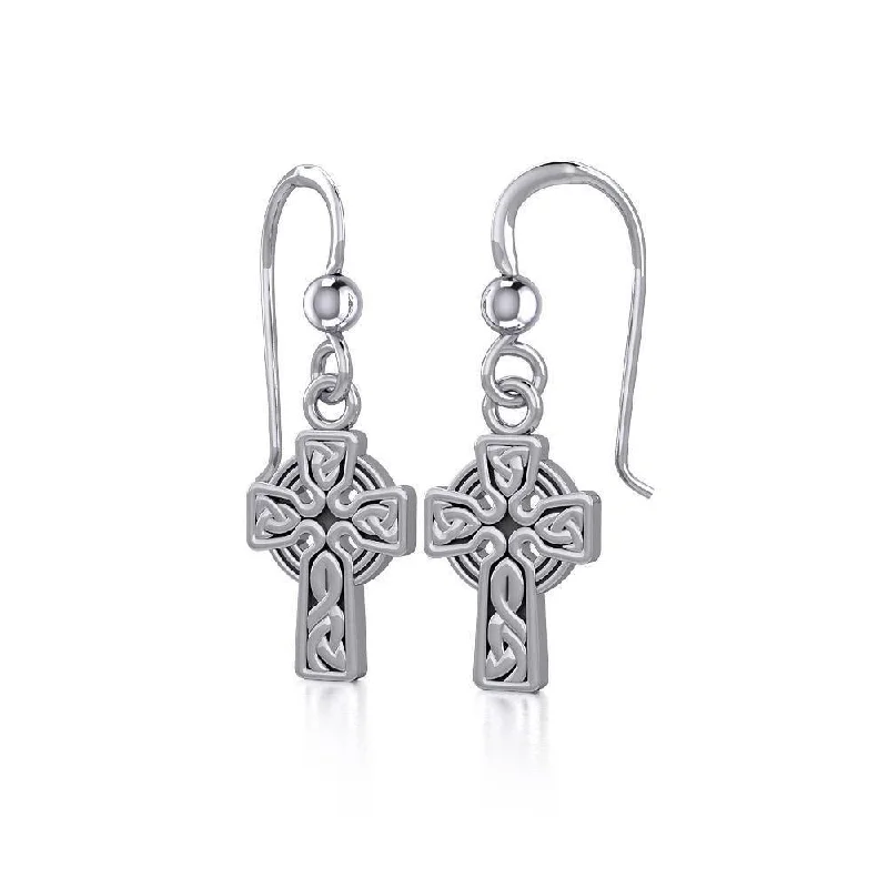 round earrings for women -stud earrings for women -Celtic Knotwork Silver Cross Earrings TE907