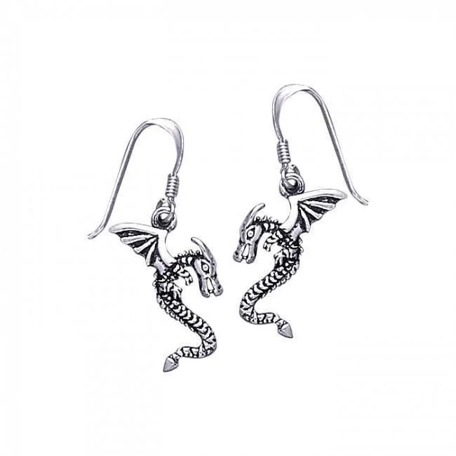 silver earrings for women -luxury earrings for women -Dragons fly as they float ~ Sterling Silver Hook Earrings TE898