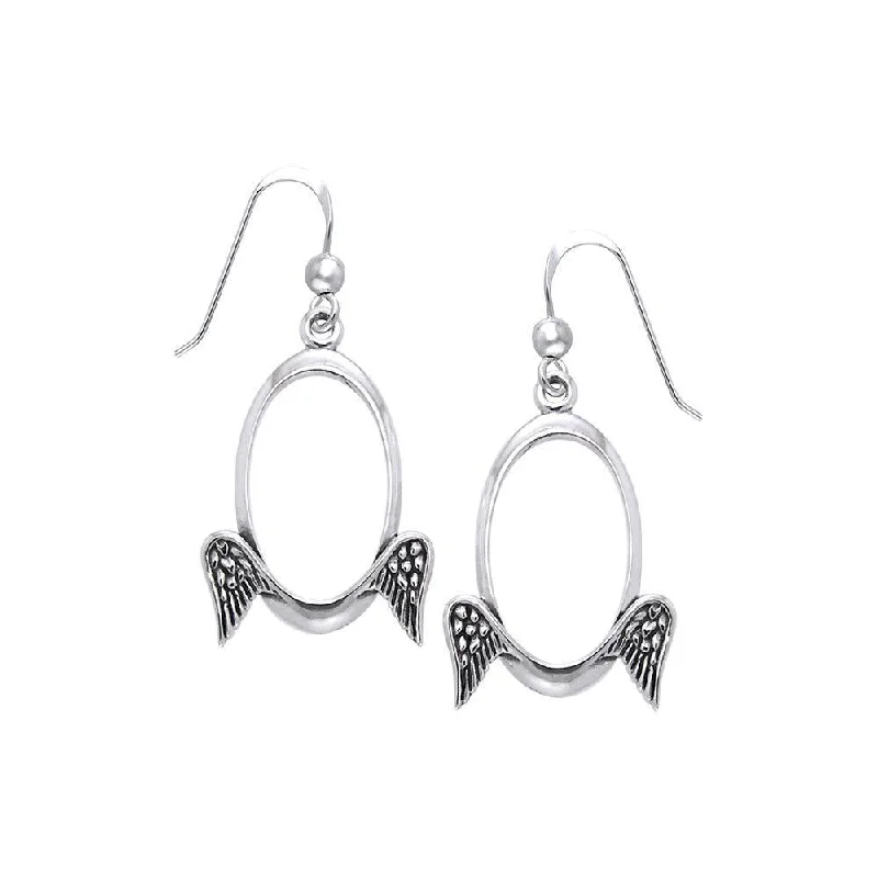 floral earrings for women -personalized earrings for women -Oval Design Angel Wings Silver Earrings TER1154