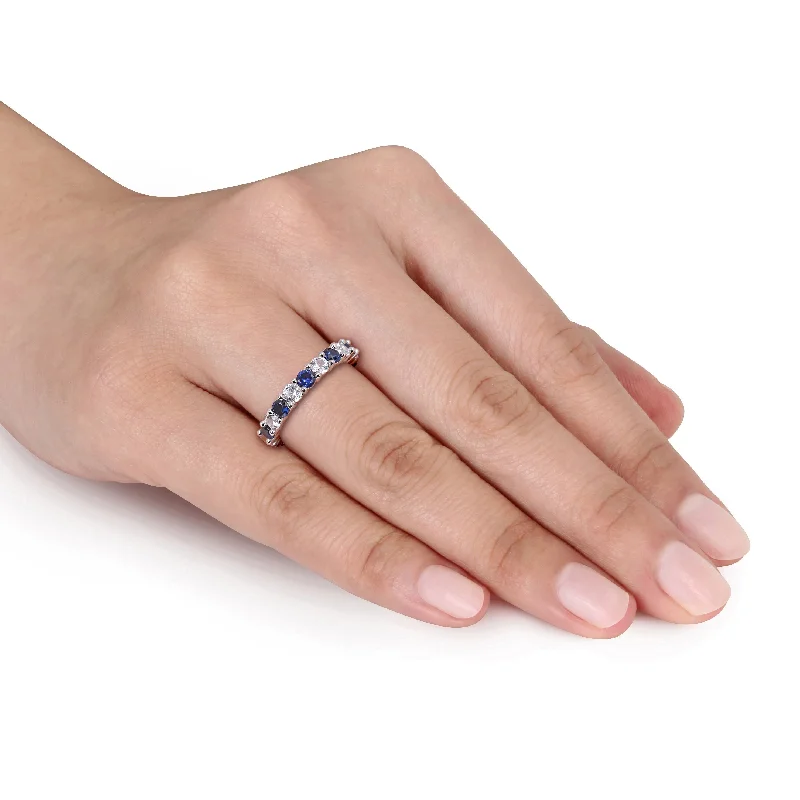 Miadora Created Blue and White Sapphire Stackable Full-Eternity Band Ring in Sterling Silver