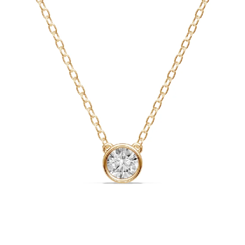 sparkly necklaces for women -stylish gold necklaces for women -Bezel Necklace with 1/5ct of Laboratory Grown Diamonds in 9ct Yellow Gold