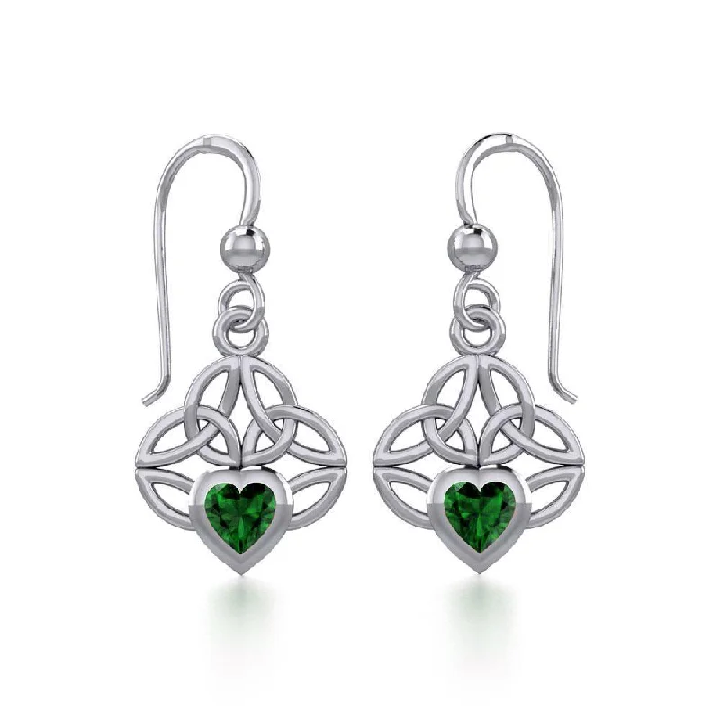 vintage earrings for women -stud earrings for women -Celtic Knotwork Silver Earrings with Heart Gemstone TER1846