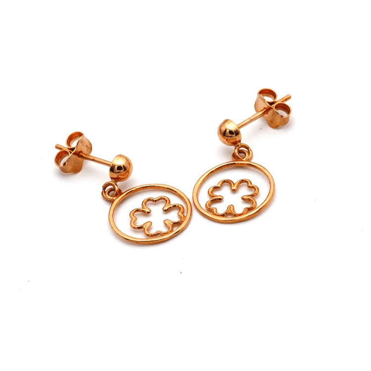 oversized earrings for women -personalized earrings for women -Real Gold Flower Round Dangler Drop Rose Gold Earring Set 3092 E1625