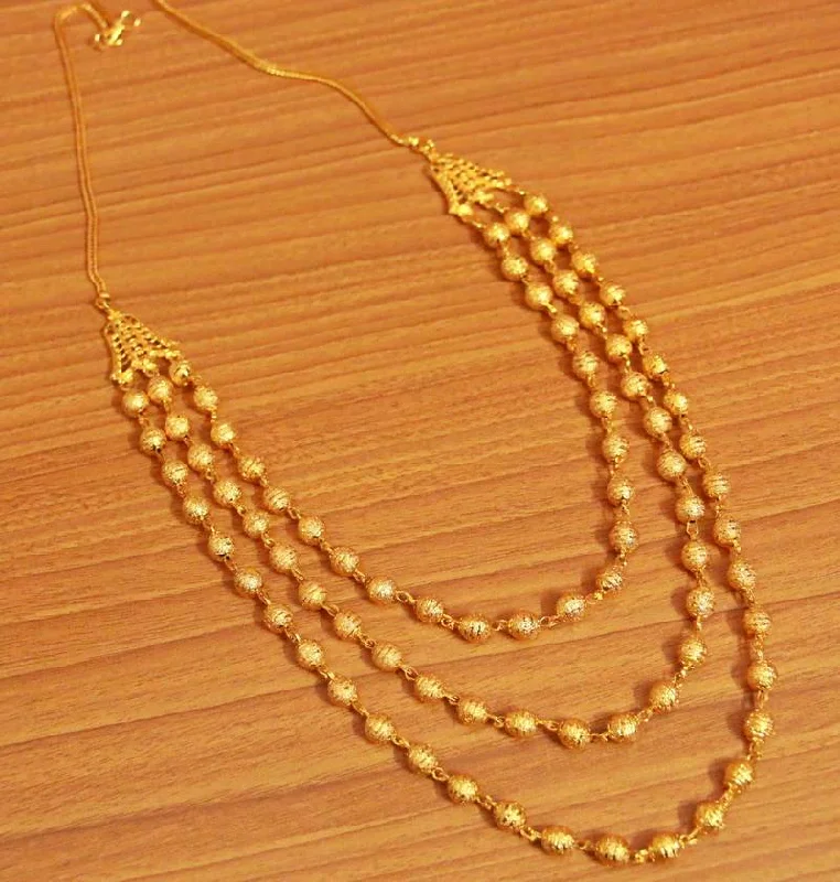 luxury gold necklaces for women -chunky necklaces for women -Gold Plated 3 Line Bead Necklace