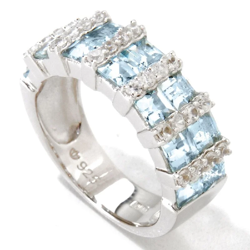 Platinum o/Silver 2.59ctw Aquamarine & White Zircon Band Ring