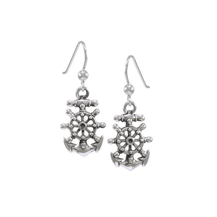 trendy earrings for women -drop earrings for women -Anchor with Wheel Silver Earring TER1515