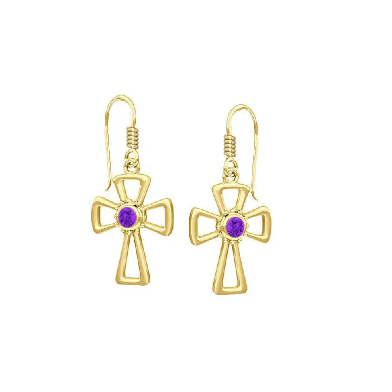 handmade earrings for women -diamond earrings for women -Modern Cross Solid Gold Earrings with Gemstone GTE1150