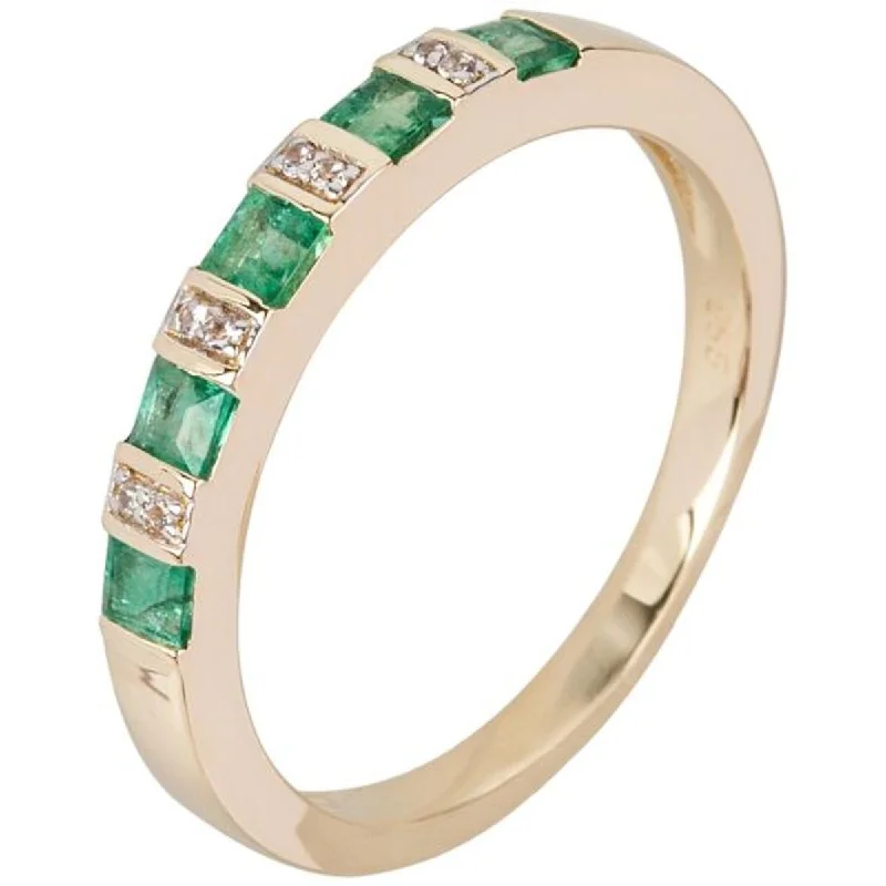 14K Gold Emerald and White Natural Zircon Band Ring