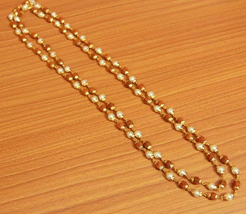 trendy necklaces for women -elegant necklaces for women -Double Line Rudraksh & Pearl Necklace