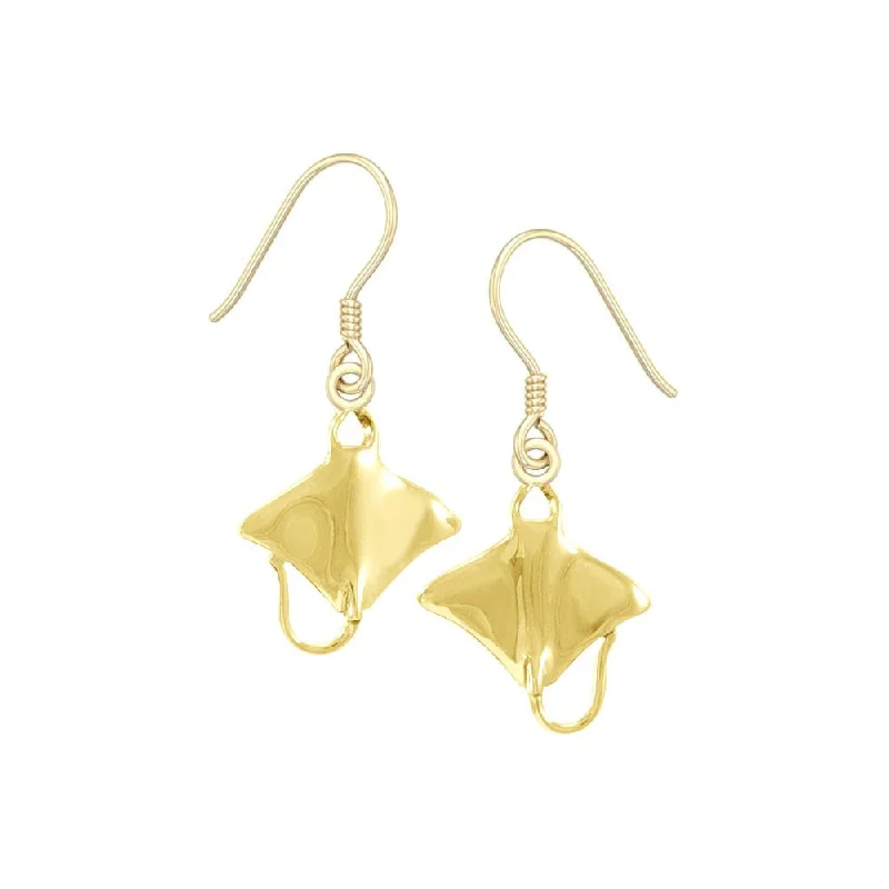 geometric drop earrings for women -pearl earrings for women -Manta Ray Sterling Solid Gold Hook Earring GTE963