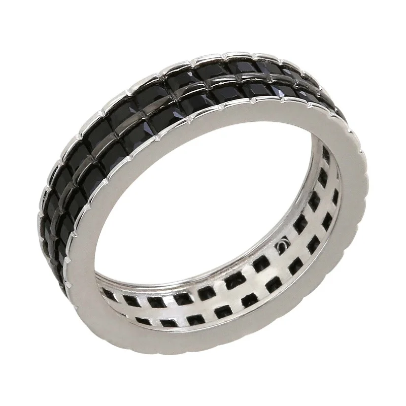 925 Sterling Silver Black Spinel Eternity Band Ring