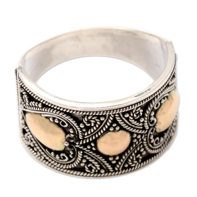 Novica Handmade Golden Islands Gold-Accented Sterling Silver Band Ring