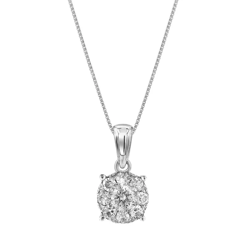 necklace and bracelet sets for women -affordable statement necklaces for women -Cluster Halo Necklace with 0.45ct of Diamonds in 10ct White Gold