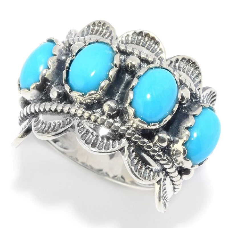 Sterling Silver Kingman Turquoise Scalloped Edge Band Ring