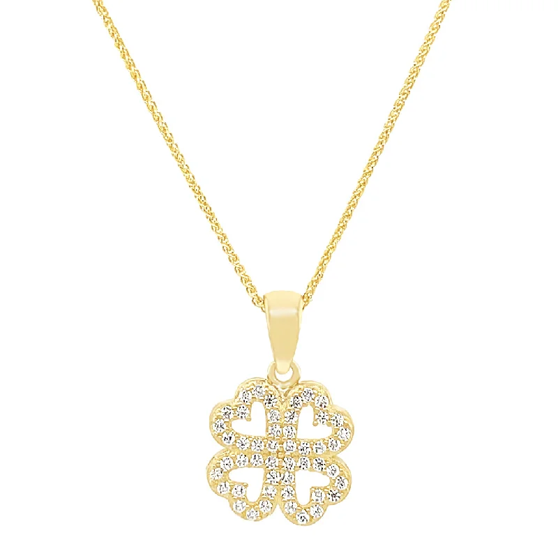 diamond necklaces for women -diamond necklaces for women -9ct Yellow Gold 4 Leaf Clover Necklace with Cubic Zirconia