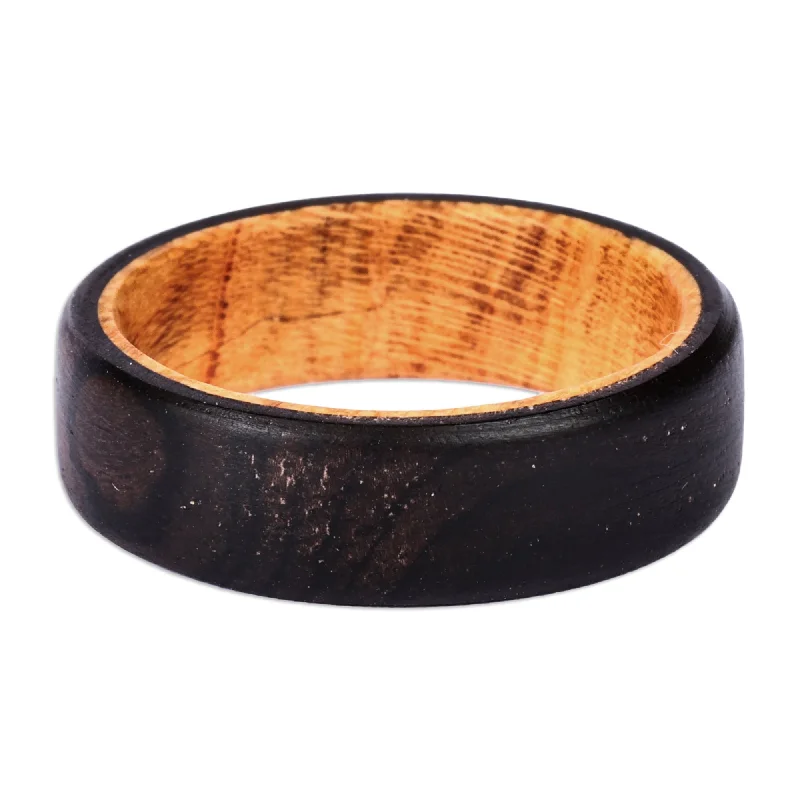 Novica Handmade Refined Night Wood Band Ring