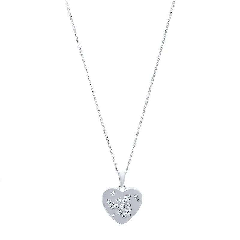 custom necklaces for women -statement necklaces for women -Hammer Set Cubic Zirconia Heart Necklace in Sterling Silver