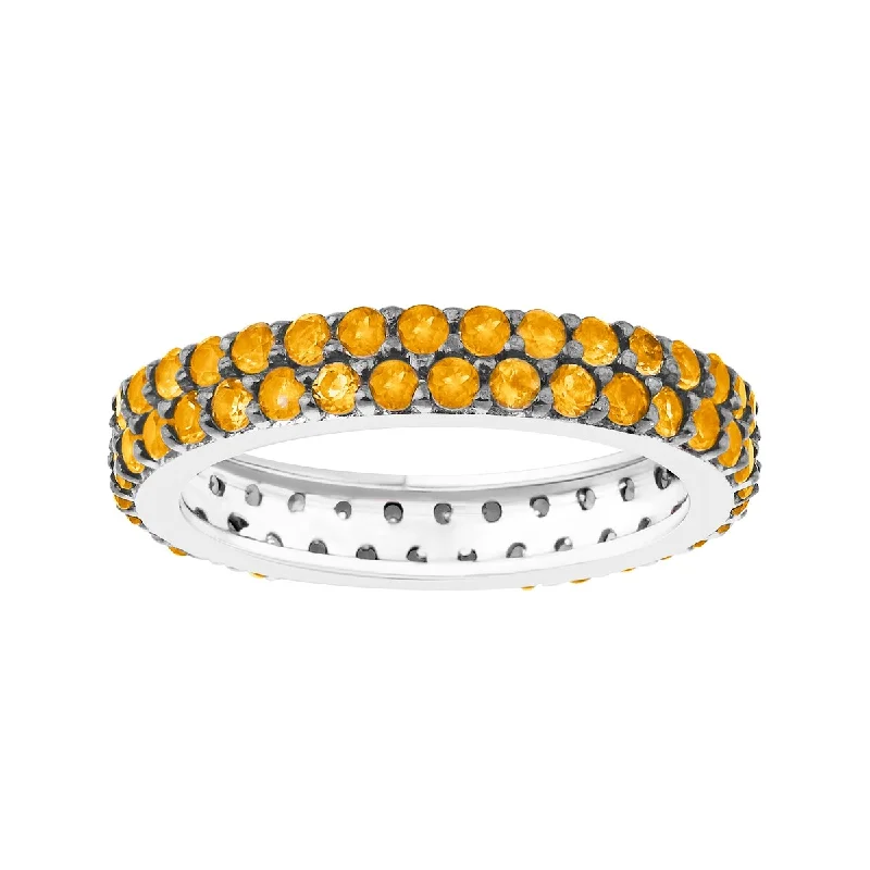 Sterling Silver with Natural Citrine Two Row Eternity Band Ring