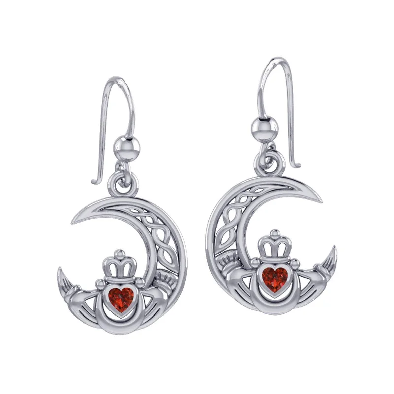 pearl drop earrings for women -gemstone earrings for women -Claddagh on Celtic Moon Silver Earrings with Heart Gemstone TER2173