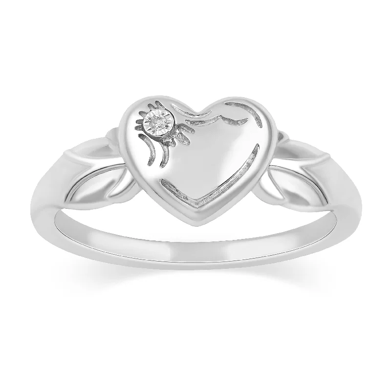 elegant necklaces for women -sparkling necklaces for women -Diamond Set Heart Signet Ring in Sterling Silver