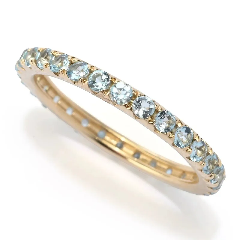 14K Yellow Gold Swiss Blue Topaz Gemstone Eternity Band Rings