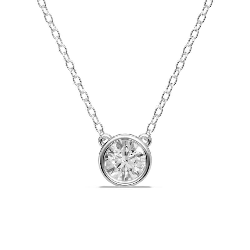 heart-shaped necklaces for women -gemstone necklaces for women -Bezel Pendant Necklace with 0.80ct of Laboratory Grown Diamonds in Sterling Silver and Platinum