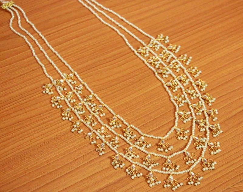 luxury diamond necklaces for women -high-end necklaces for women -3 Line kundan & Pearl Ethnic Necklace