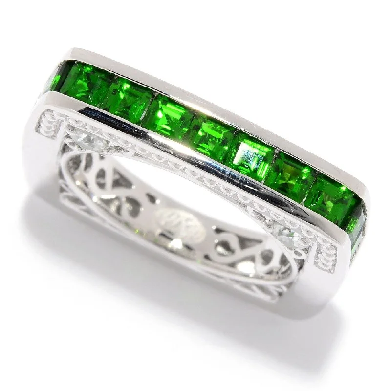 Sterling Silver Chrome Diopside & White Zircon Square Band Ring